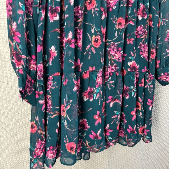 1.State Floral Tiered Mini Dress Small Boho Long Sleeve Flowy Black Pink Ruffled - Picture 5 of 9